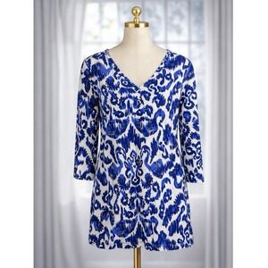 Lilly Pulitzer Dress 100% Pima Cotton Abstract Vibrant Blue 3/4 Sleeve Size M